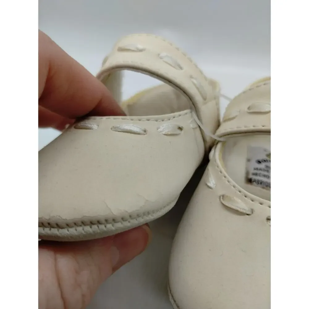 Vintage Gold Bug Infant Baby Dress Booties Shoes - Size 1 - Cracking - Doll Shoe